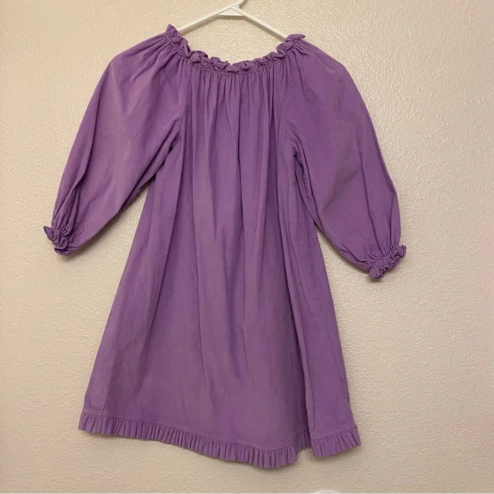 Red Beans cotton puff sleeve lavender oversized boho peasant courderoy dress 10